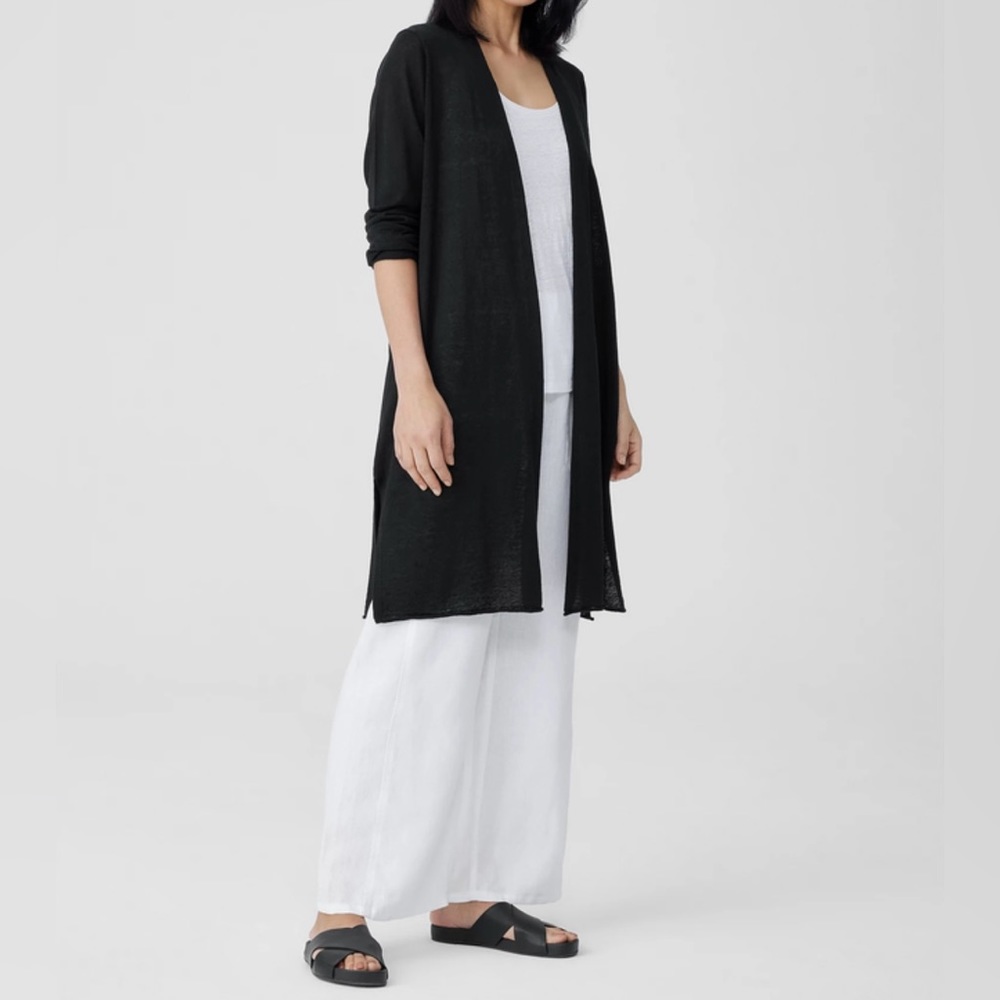 Eileen Fisher Black Linen Long Cardigan ~ Size XS